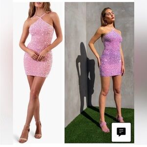 Helsi Revolve Pink Sequin Mini Dress